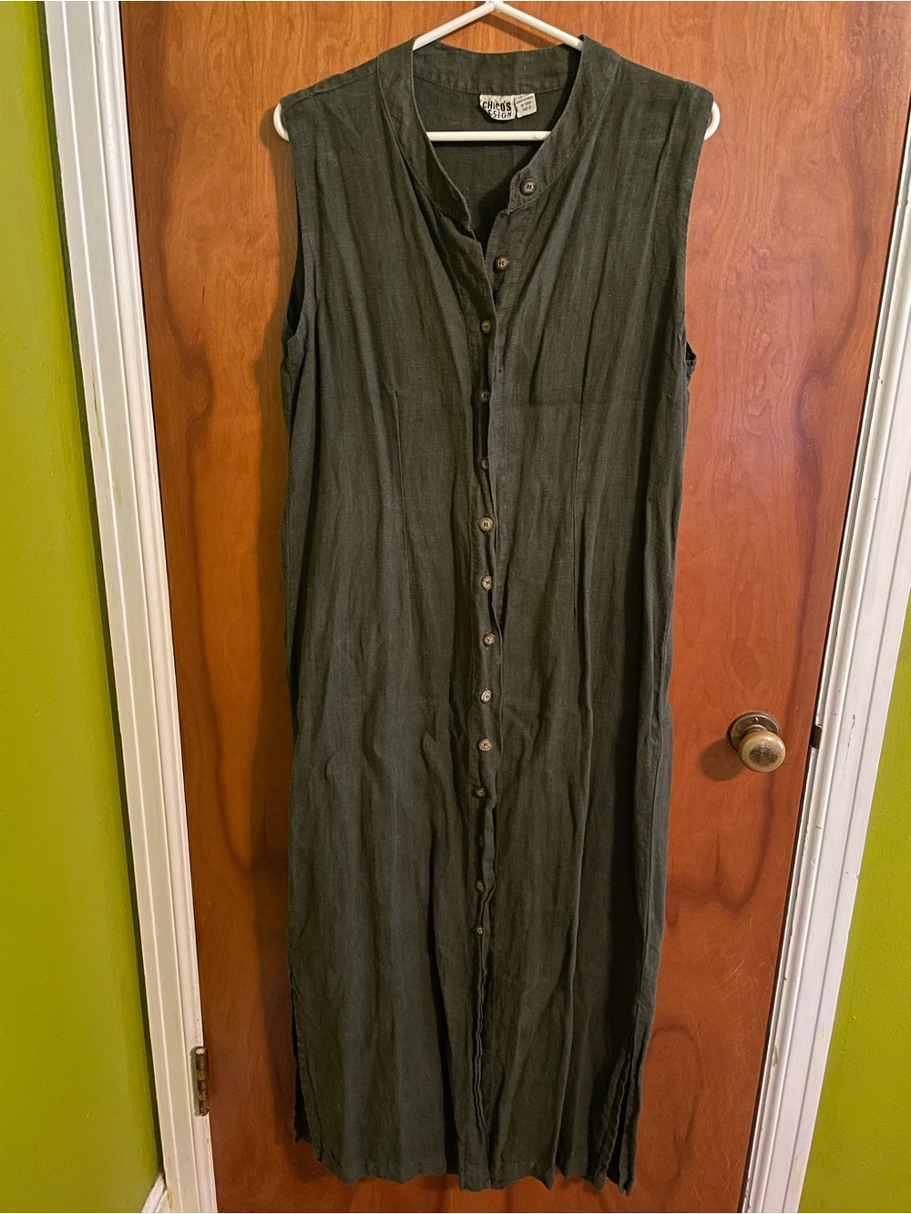 Vintage Chico’s Sleeveless Button-Front Linen Maxi Dress